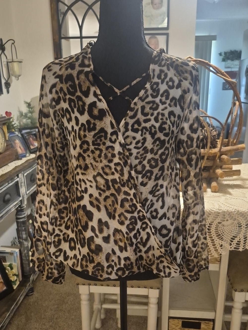 Aina Be Leopard Print Surplice Top - Brown, Black